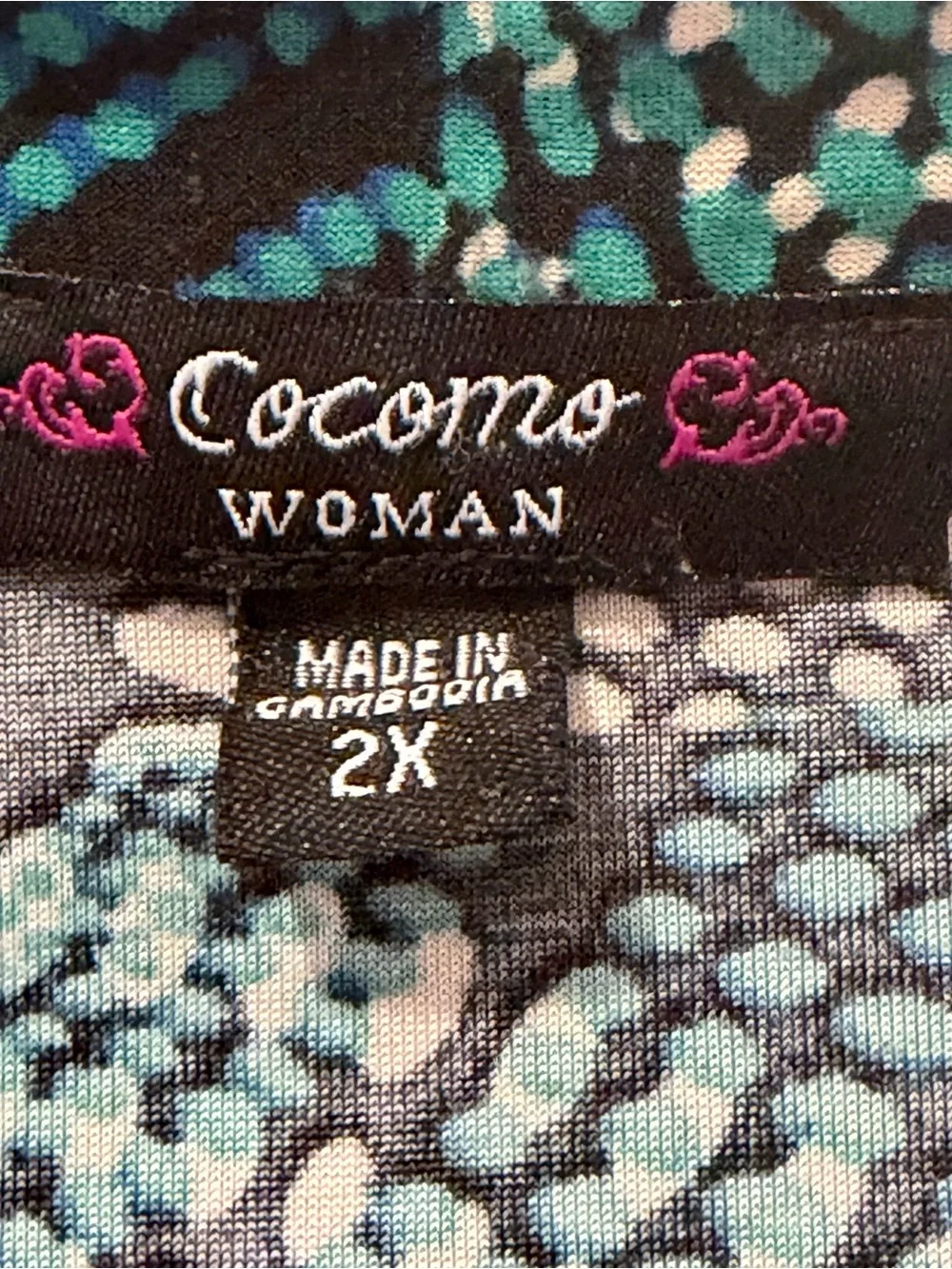 Cocomo Womens 2X Top 3/4 Sleeve Turquoise Geometric V Neck Print Office Casual